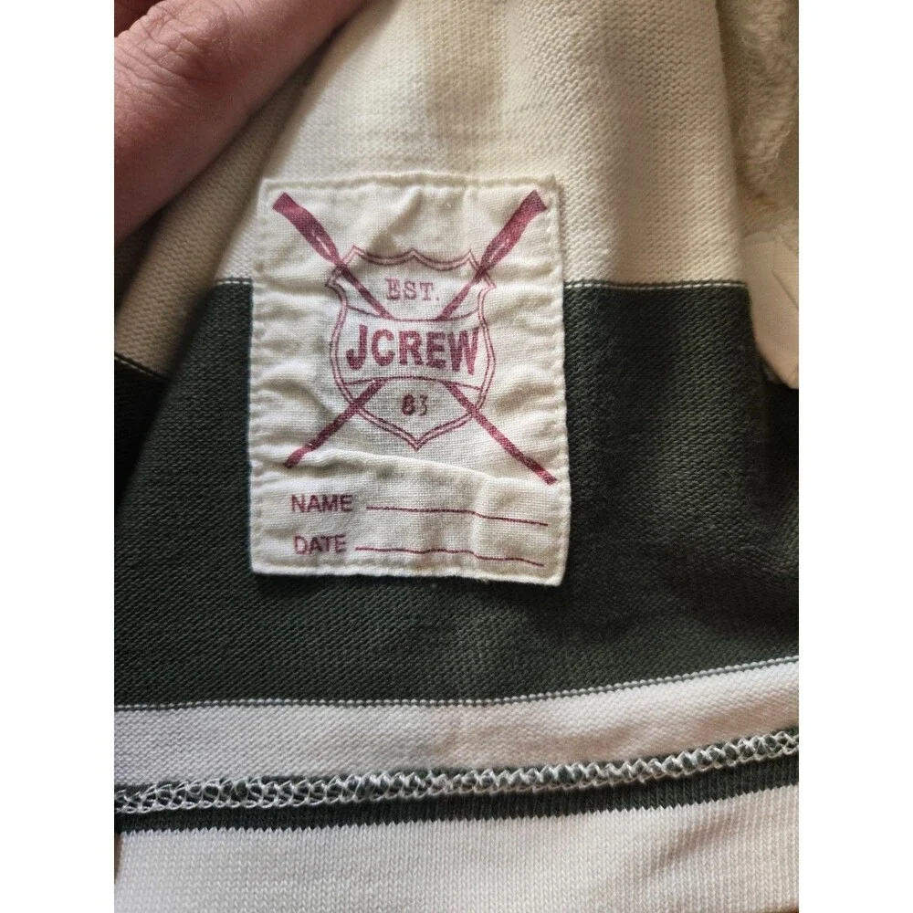 J Crew Rugby Shirt Mens XL Green Wide Striped Elbow Pads Preppy